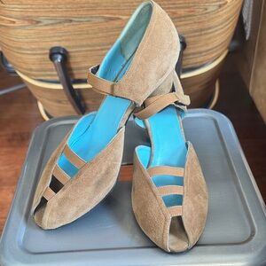 Thierry Rabotin Brown Suede Women's Peep Toe Heels